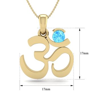 1/3 Carat Blue Topaz Om Necklace In 14 Karat Yellow Gold, 18 Inches