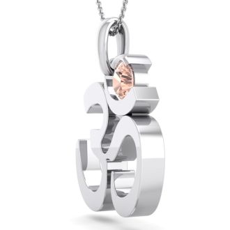1/4 Carat Round Shape Morganite Om Necklace In 14 Karat White Gold With 18 Inch Chain
