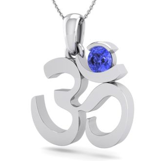 1/4 Carat Tanzanite Om Necklace In 14 Karat White Gold, 18 Inches