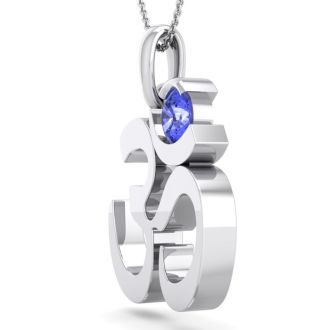 1/4 Carat Tanzanite Om Necklace In 14 Karat White Gold, 18 Inches