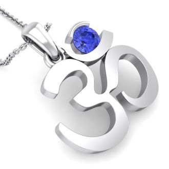 1/4 Carat Tanzanite Om Necklace In 14 Karat White Gold, 18 Inches
