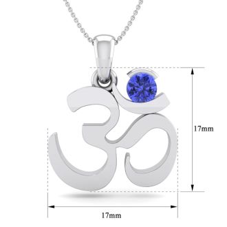 1/4 Carat Tanzanite Om Necklace In 14 Karat White Gold, 18 Inches