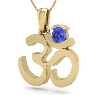 1/4 Carat Tanzanite Om Necklace In 14 Karat Yellow Gold, 18 Inches