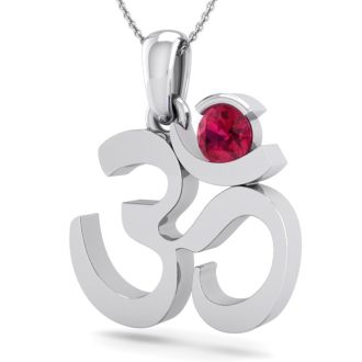 1/3 Carat Ruby Om Necklace In 14 Karat White Gold, 18 Inches