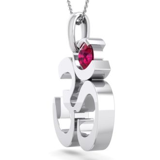 1/3 Carat Ruby Om Necklace In 14 Karat White Gold, 18 Inches