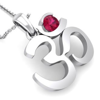 1/3 Carat Ruby Om Necklace In 14 Karat White Gold, 18 Inches