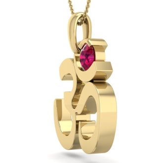 1/3 Carat Ruby Om Necklace In 14 Karat Yellow Gold, 18 Inches