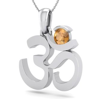 1/4 Carat Citrine Om Necklace In 14 Karat White Gold, 18 Inches