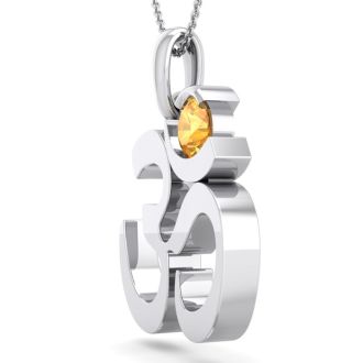 1/4 Carat Citrine Om Necklace In 14 Karat White Gold, 18 Inches
