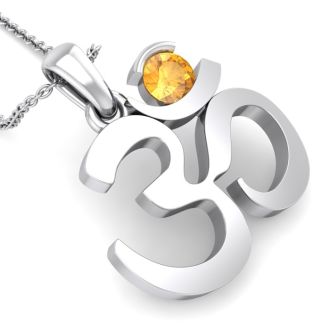 1/4 Carat Citrine Om Necklace In 14 Karat White Gold, 18 Inches