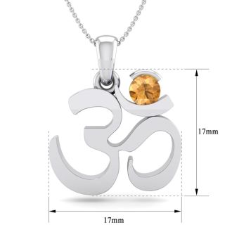 1/4 Carat Citrine Om Necklace In 14 Karat White Gold, 18 Inches