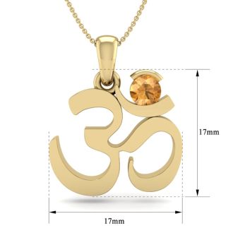 1/4 Carat Citrine Om Necklace In 14 Karat Yellow Gold, 18 Inches