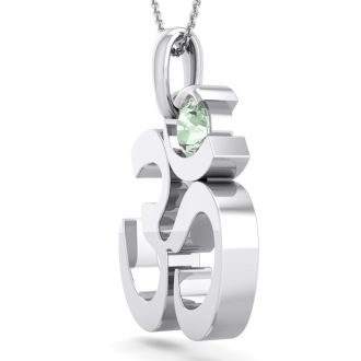 1/4 Carat Green Amethyst Om Necklace In 14 Karat White Gold, 18 Inches