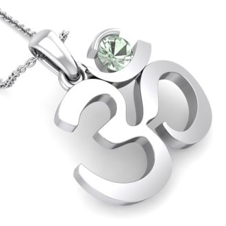 1/4 Carat Green Amethyst Om Necklace In 14 Karat White Gold, 18 Inches