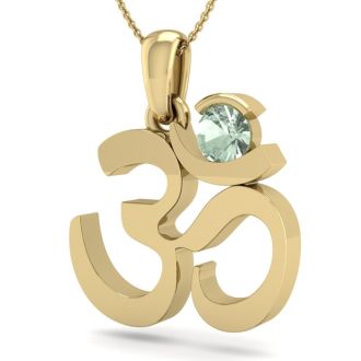 1/4 Carat Green Amethyst Om Necklace In 14 Karat Yellow Gold, 18 Inches