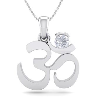 1/4 Carat Diamond Om Necklace In 14 Karat White Gold, 18 Inches