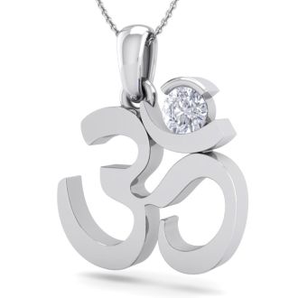 1/4 Carat Diamond Om Necklace In 14 Karat White Gold, 18 Inches