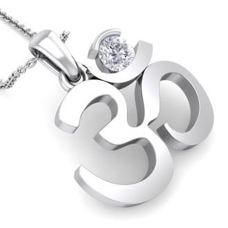1/4 Carat Diamond Om Necklace In 14 Karat White Gold, 18 Inches