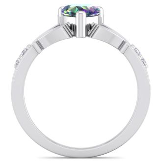 1 Carat Heart Shape Claddagh Mystic Topaz Ring and Diamonds In 14 Karat White Gold