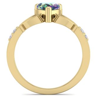 1 Carat Heart Shape Claddagh Mystic Topaz Ring and Diamonds In 14 Karat Yellow Gold
