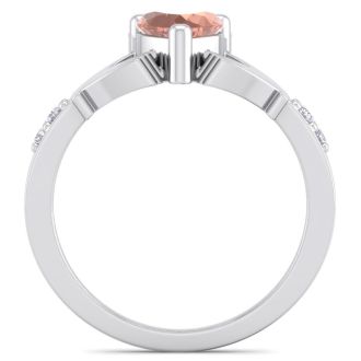 3/4 Carat Heart Shape Morganite and Diamond Claddagh Ring In 14 Karat White Gold