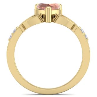 3/4 Carat Heart Shape Morganite and Diamond Claddagh Ring In 14 Karat Yellow Gold