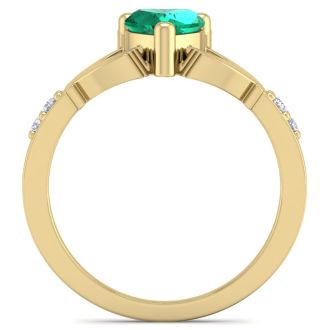 3/4 Carat Heart Shape Emerald and Diamond Claddagh Ring In 14 Karat Yellow Gold