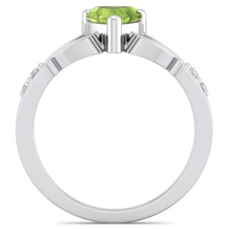 1 Carat Heart Shape Peridot and Diamond Claddagh Ring In 14 Karat White Gold