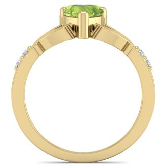 1 Carat Heart Shape Peridot and Diamond Claddagh Ring In 14 Karat Yellow Gold