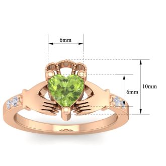 4 g 1 Carat Heart Shape Peridot & Diamond Claddagh Ring in 14K Super Jeweler Women Accessories Jewelry Rings 