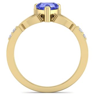 1 Carat Heart Shape Tanzanite and Diamond Claddagh Ring In 14 Karat Yellow Gold