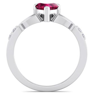 1 Carat Heart Shape Ruby and Diamond Claddagh Ring In 14 Karat White Gold