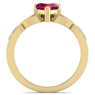 1 Carat Heart Shape Ruby and Diamond Claddagh Ring In 14 Karat Yellow Gold