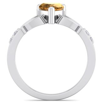 3/4 Carat Heart Shape Citrine and Diamond Claddagh Ring In 14 Karat White Gold
