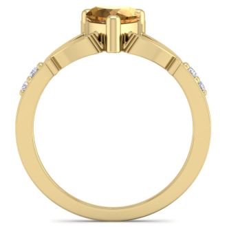 3/4 Carat Heart Shape Citrine and Diamond Claddagh Ring In 14 Karat Yellow Gold