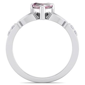 Pink Gemstones 1 Carat Heart Shape Pink Topaz and Diamond Claddagh Ring In 14 Karat White Gold