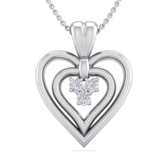 0.04 Carat Three Diamond Heart Necklace in 14 Karat White Gold, 18 Inches