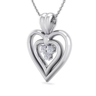 0.04 Carat Three Diamond Heart Necklace in 14 Karat White Gold, 18 Inches