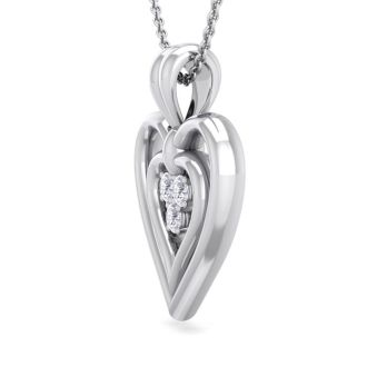0.04 Carat Three Diamond Heart Necklace in 14 Karat White Gold, 18 Inches