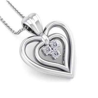 0.04 Carat Three Diamond Heart Necklace in 14 Karat White Gold, 18 Inches