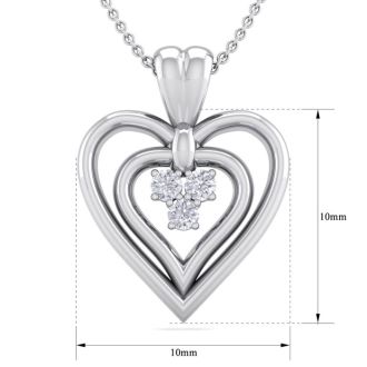 0.04 Carat Three Diamond Heart Necklace in 14 Karat White Gold, 18 Inches