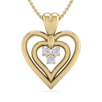 0.04 Carat Three Diamond Heart Necklace in 14 Karat Yellow Gold, 18 Inches