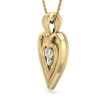 0.04 Carat Three Diamond Heart Necklace in 14 Karat Yellow Gold, 18 Inches
