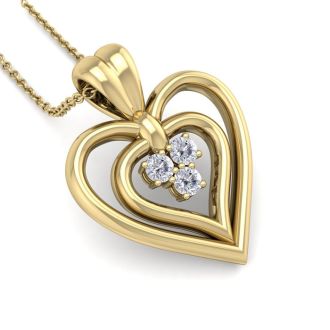 0.04 Carat Three Diamond Heart Necklace in 14 Karat Yellow Gold, 18 Inches
