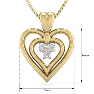 0.04 Carat Three Diamond Heart Necklace in 14 Karat Yellow Gold, 18 Inches