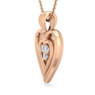 0.04 Carat Three Diamond Heart Necklace in 14 Karat Rose Gold, 18 Inches