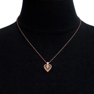 0.04 Carat Three Diamond Heart Necklace in 14 Karat Rose Gold, 18 Inches