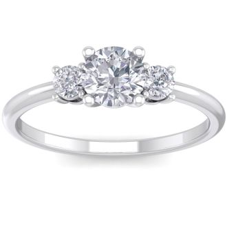 1 Carat Natural Colorless Diamond Ring Featuring a .75 Carat Center Diamond in Solid 14k White Gold