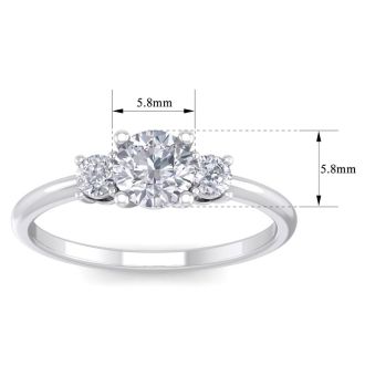1 Carat Natural Colorless Diamond Ring Featuring a .75 Carat Center Diamond in Solid 14k White Gold