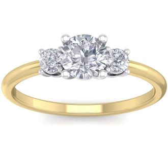 1 Carat Natural Colorless Diamond Ring Featuring a .75 Carat Center Diamond in Solid 14k Yellow Gold